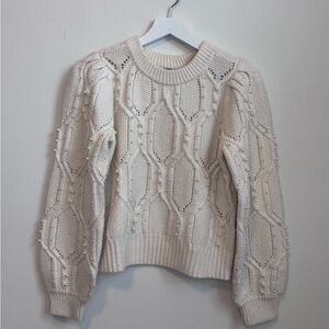 EUC Aqua Cream Sweater with Pearl Accents